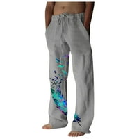 Muške plus veličine pantalone ptice Print pamučne posteljine casual joga hlače siva 6