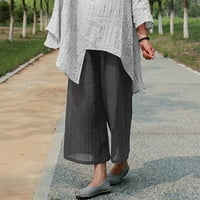 Žene casual labavo široke hlače za noge čvrste elastične struke pamučne posteljine palazzo hlače udobna