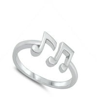 Polirana muzička nota Otvoreni prsten. Sterling Silver Band nakit ženski muški unise veličine 7