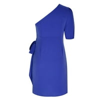 FINELYLOVE party haljine maxi haljina za žene ljeto a-line dugi kratki rukav čvrst plavi m