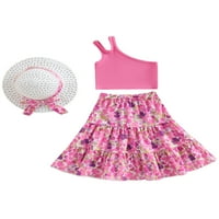 SUNISERY Baby Girl Ljeto Boho haljina One rame uselje cvjetno nagnuta suknja sa šeširom