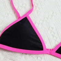 Ženski bikini Dva kupaća podstavljena boja blok kožu trokut seksi kupaći odijela Crni XL