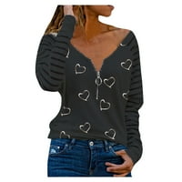 GDFUN Ženska modna srca Print V-izrez Plus veličina dugih rukava bluza kratki rukav vrh za žene