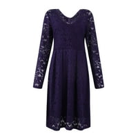 Ženska vintage solidna boja V izrez dugih rukava Dress haljine