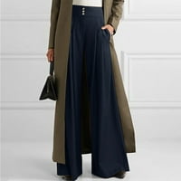 Wozhidaoke hlače za žene visoke struke široke nogave hlače od pune boje plutane casual pantalone džepove