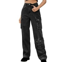 Owordtank Skinny pantalona za žene sa džepovima Gumb Srednje struine casual pantalone