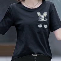 Ženske vrhove Žene Modni džep za ispis Kratka majica Louse Top Majica