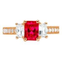 1.82ct smaragdni rez crveni simulirani ruby ​​14k ružičasti ružičasti zlatni gravirajući izjavu godišnjica Angažovanost vjenčanja Trobotna prstena veličine 7,5