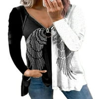 REJLUN Ženska majica Dugi rukav Tee Floral Print Majica Casual Tunic Bluza Swing Dailywer Tops W Black