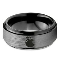 Tungsten Sweet Apple ugžnjeni band prsten za muškarce za žene Udobnost FIT Crni korak Bevel Edge brušeno sivo polirano