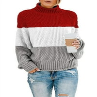 Žene Labavi džemper Odrasli Čvrsta boja Kontrast boja Visoko ovratnik dugih rukava
