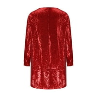 Čvrsta labava labava sa dugih rukava s V-izrezom plus veličine crvene haljine za žene Sequin matural