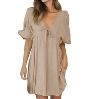 Haljina za prodaju za žene s kratkim rukavima od pune haljine V-izrez midi fit i flare modni trendi