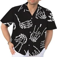 Skeletna ljudska majica za muškarce Retro Big i visok gumb dolje majice casual aloha majice kratkih rukava