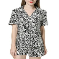 LUMENTO Žene cvjetne pidžame postavilo V-izrez mekano spavanje PJS kratki rukav dolje noćna odjeća s