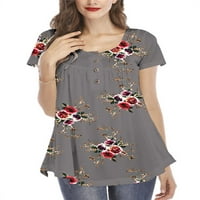 SKXST WOMENS cvjetni seljak majica s kratkim rukavima Henley Tunic bluza