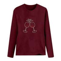 Prodaja Ženska košulja za Valentinovo Crveno vino Glass Graphic Print Tops Crewneck Pulover dugih rukava