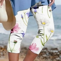 BDFZL Ženske hlače za čišćenje ženskih ljetnih casual elastičnih struka ispisane obrezirane hlače bijeli