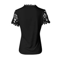 Žene ljetne vrhove kratki rukav čvrsta blusa casual ženske majice za posade Crne 4xL