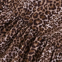 Djevojke ruffle trim haljina otisak leopard cvjetni list uzorak posade vrat na linijsku haljinu casual