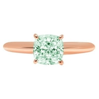 2. CT sjajan rez jastuka simulirani zeleni dijamant 14k Rose Gold Solitaire prsten SZ 7.5