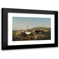 Adolf Schreyer Black Modern Framed Museum Art Print pod nazivom - stoka i ovca sa magarcem pastirnim