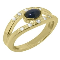 Britanci napravio 14k žuto zlato prirodni safir i dijamantni ženski osmisli prsten - Opcije veličine - Veličina 8,75