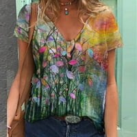 Penkaiy Fashion Wemens The Ljeto V-izrez Print Majica kratkih rukava Casual Labavi bluza Mother Day