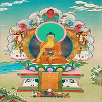 Exotic Indija Tibetan budistička superfina Thangka - Shakyamuni Buda sjedio je na šestoroznanom prijestolju prosvetljenja