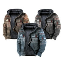 Muška jakna sa punim zip duhotinama Merry Božićni s kapuljačnih grafičkih otisaka, patentni zatvarač za ležeći dnevni sport 3D Print Fleece Osnovni dizajner