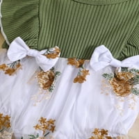 Suantret Toddler Baby Girls Romper haljina Cvjetni vez plemenita rebra ruffles skakači ljetni bod sa lukom za glavu zelena 6 mjeseci