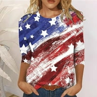 HVYesh košulje za žene Okrugli izrez Zastava Print rukava Top majica Ženska modna okrugla vrat Casual Three Quarter Flag Print Tops Majica Bluza