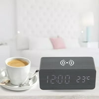 Drveni digitalni sat, digitalni budilnik Sat TEMPERIKE TELEFON Telefon bežični punjenje za spavaću sobu
