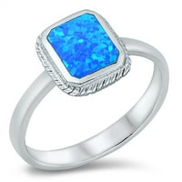 Square Blue Simulirani opal uže solitaire prsten Sterling srebrne veličine 5
