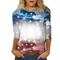 Bluze SKSLOEEG za žene plus veličine američke zastave košulje od tiskanih rukava Crewneck pulover na