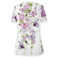 Bigersell tuničke majice za žene modna majica cvjetni otisak čipke Tri kratka rukava bluza s kratkim