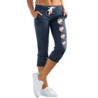 HHEI_K modni ženski modni casual bejzbol tiskani džep za crtanje koša hlače posteljine hlače za žene