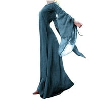 WAVSUF haljine za žene dugi dugi rukav čišćenje maxi ljetni i pada nebe plave haljine veličine l