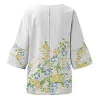 Umitay T majice za žene Žene Ljeto pamučno posteljina labavi fit bluza s rukavom retrom majicom