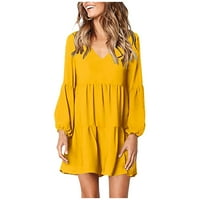 Ženske oblače V-izrez Mini casual maxi puna ljetna haljina s dugim rukavima žuti s