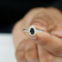 Black Spinel prsten u obliku kruške sa moissitnim halo za žene - CT, srebrna srebra, SAD 11.50