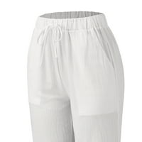 DTIDTPE široke pantalone za noge za žene, ženski čvrsti zavojni džep labavi casual širokim lanenim hlačama u širokoj nozi