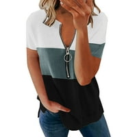 iopqo majice s dugim rukavima za žene Žene Ljetni kontrastni patent zatvarača kratkih rukava Casual