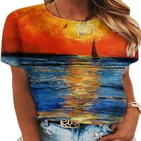 Bomotoo Ženska tee Star Schol Sky Print majica kratkih rukava Majica Labavi tunik Bluza Radni pulover