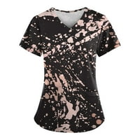 Ženski bluze Ženska modna proljeća i ljetno ulje slikanje Print V-izrez kratkih rukava s džepovima crnac