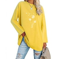 Popust Žene dugih rukava Klasična cvjetna ispis Crewneck Loose vrhovi bluze majica, žuta