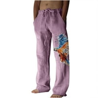 Muške casual posteljine hlače labave fit ravne noge elastični struk za crtanje Ljeto plaža Yoga duge hlače ljubičaste xxl