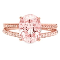2. CT sjajan ovalni rez simulirani ružičasti dijamant 14k Rose Gold Solitaire sa Accentima prsten sz
