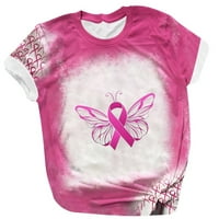 Scyoekwg Ženske košulje za dojke kratki rukav majice ružičasta traka leptira Ispis Grafički okrugli