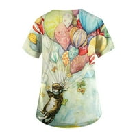 Bazyrey Womens Ljetni vrhovi Grafički tiskani bluza Ženska okrugla vrat Trendi majica kratkih rukava